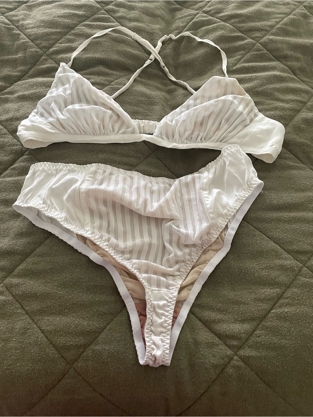 lunya Cream and Blush Sheer-Panel Set Bra is M, panties are L - never worn